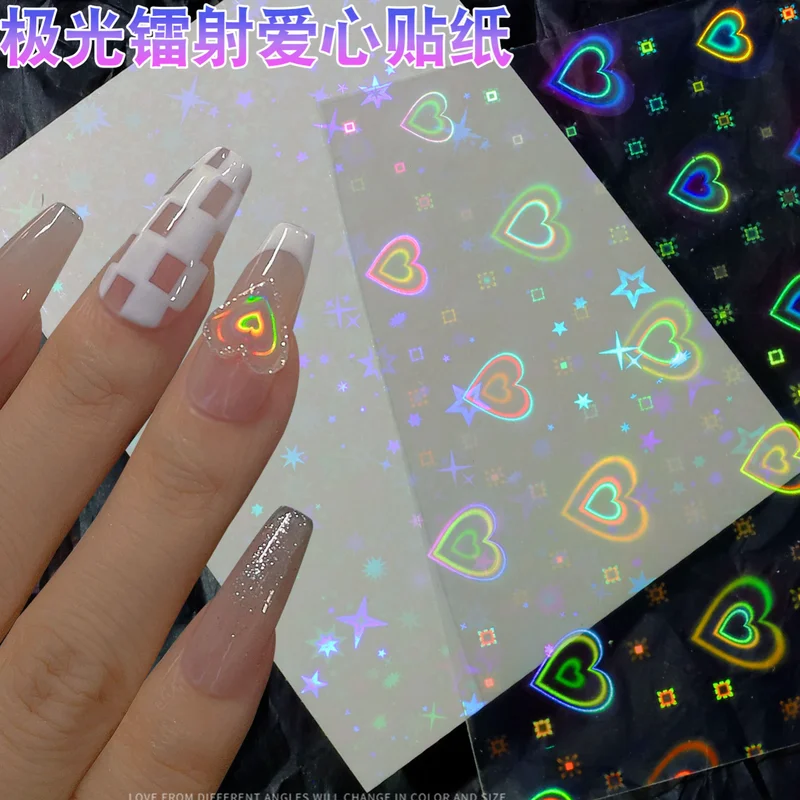 New Laser Liefde Symbool Serie Laser Kleurrijke  Decoratie Stickers 3D Colorful Adhesive Nail Art Stickers Decors 14*8.8Cm