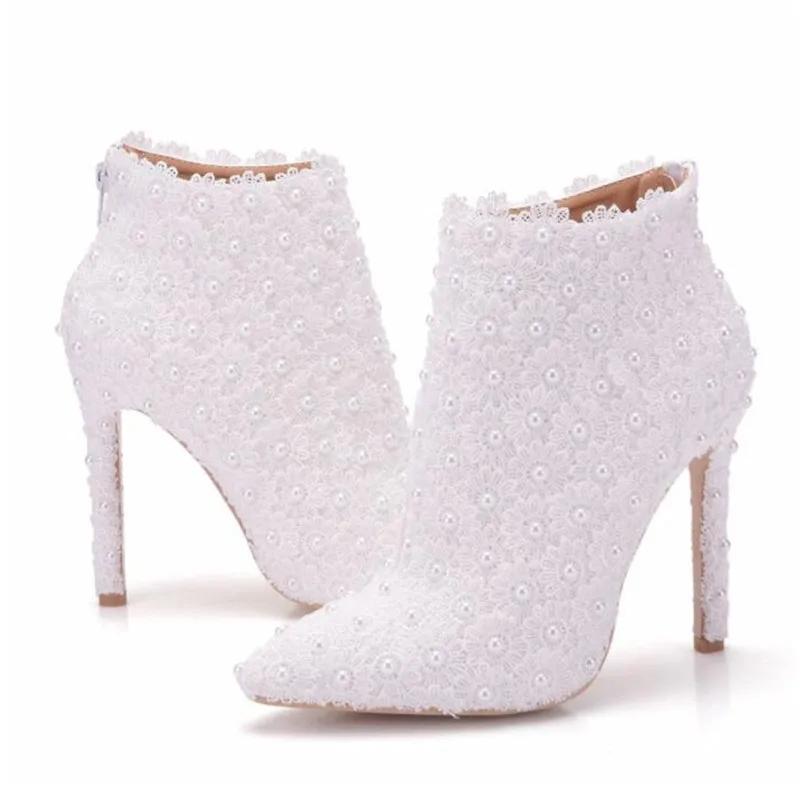 2019 Sexy fashion white lace lady party prom shoes boots wedding shoes wedding dress women shoes Size 35-41