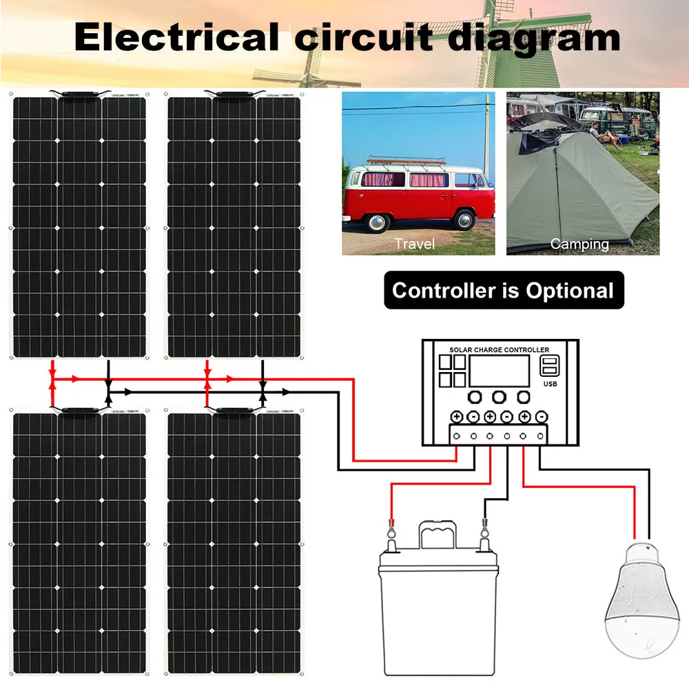 Imagem -04 - Painel Solar 500w 12v Célula Monocristalina Flexível 100w 200w 300w 400w Fora do Sistema da Grade rv Marinho