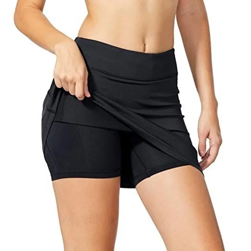 Jupes de tennis élastiques pour femmes avec poches pour téléphone, shorts de sport, jupes Golves, fitness sexy, taille haute, shtalshorts de yoga