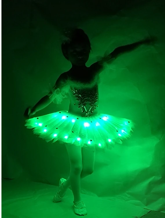 

New Girls' Swan Ballet Dress Dance Costume Tutu Skirt with LED Display 5 Colors XXXS-XXXL