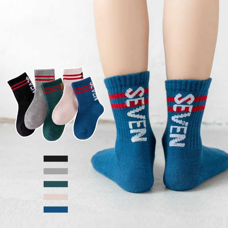 5Pairs/lot Kids Socks Autumn Winter Baby Cotton Warm Thick Sports Socks Fashion Letter Children Socks Cool Boys Socks