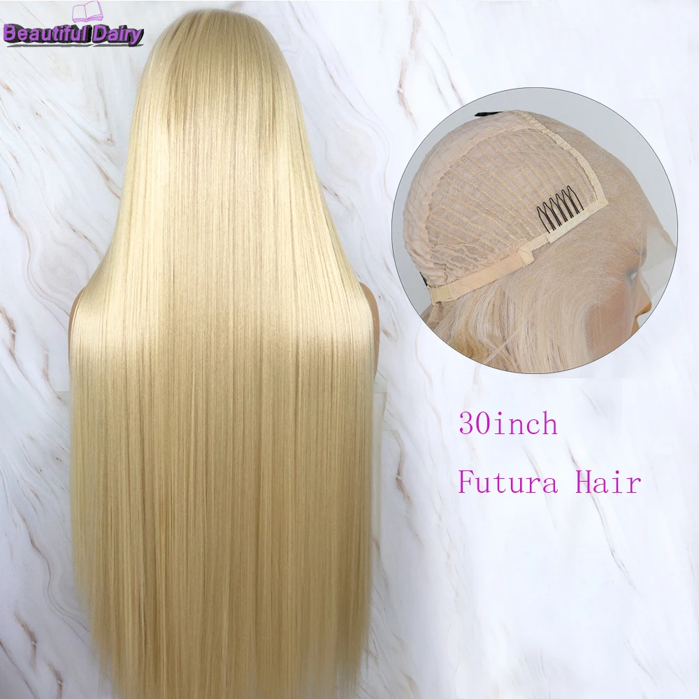 Beautiful Diary 30inch Blonde Lace Front Wigs Long Straight Futura Hair 13x6 Synthetic Lace Front Wigs For Women Gluesless Wigs