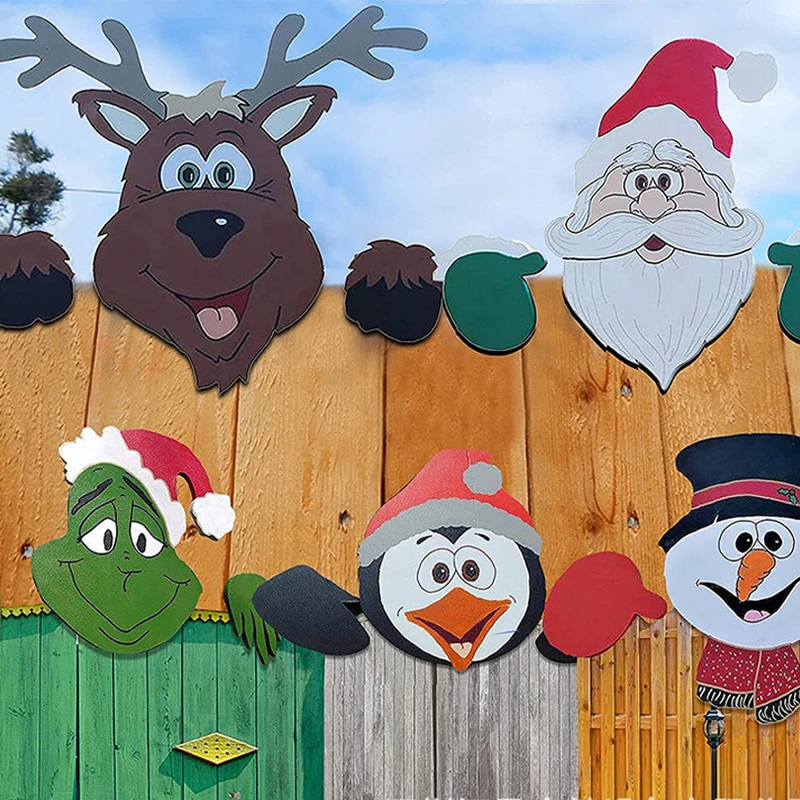 2024 Funny Santa Claus Fence Outdoor Christmas Animal Reindeer Charming Ornaments New Year Party Decorations For Home Navidad