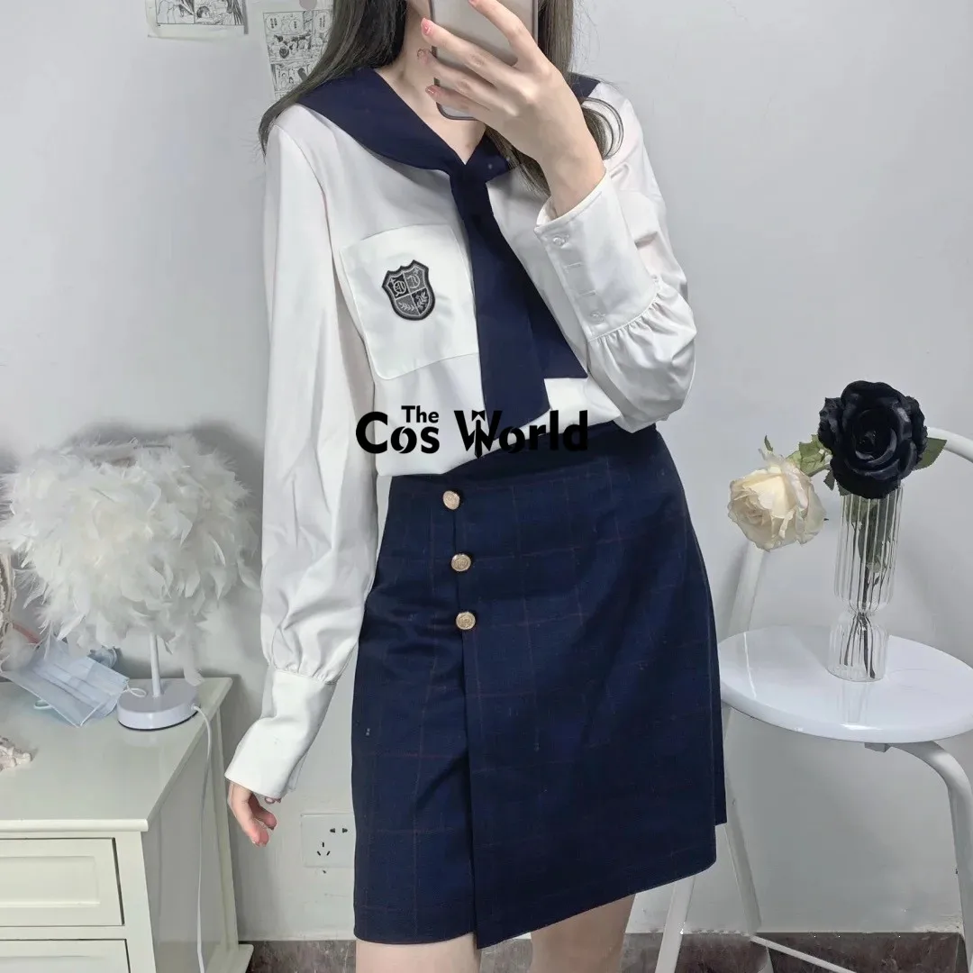 Japanese Girl's Spring Autumn Long Sleeve Sailor Suit Tops Skirts JK School Uniform Class Students Cloth