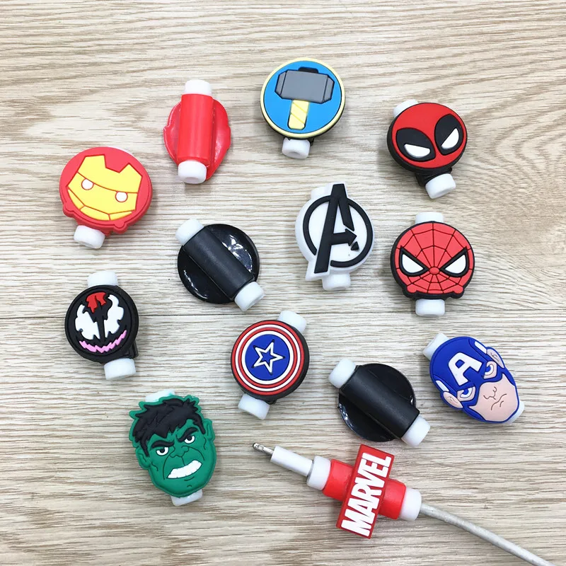 10 sztuk/partia mini MARVEL osłona na kabel USB osłona z klipsem i nawijaczem przewodu ochronnego Organizer na Iphone Android