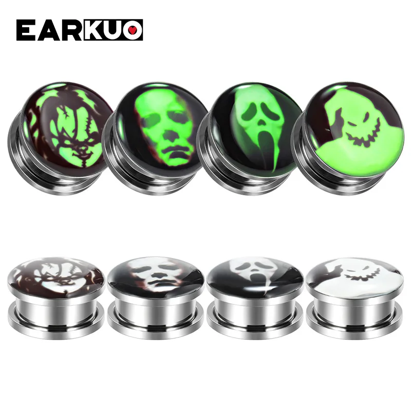 EARKUO Fancy Popular Stainless Steel Luminous Ear Gauges Plugs Stretchers Piercing Body Jewelry Earring Expanders 2PCS 6-30mm