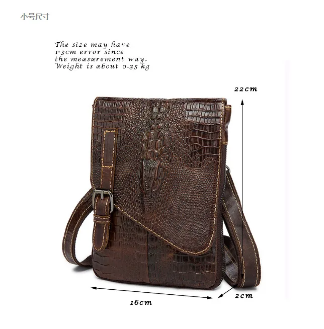 Bag Cover Crocodile Pattern Mobile Phone Wear-resistant Men's Shoulder  Top layer cowhide leather belt casual Male fanny pack