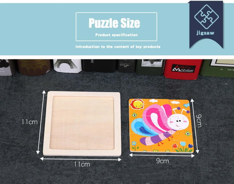 Holzspielzeug 11x11cm Puzzle 3D Puzzle Cartoon Tier Verkehr Holzpuzzle Spiel Montessori Lernspielzeug für Kinder – Detail 4