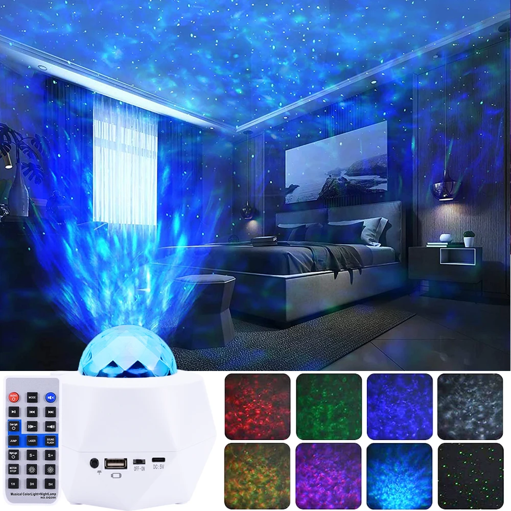 

Water Wave Star Projector Light Bluetooth Music Player Laser Lamp Kids Gift Timer Galaxy Projector Night Lights Bedroom Decor 30