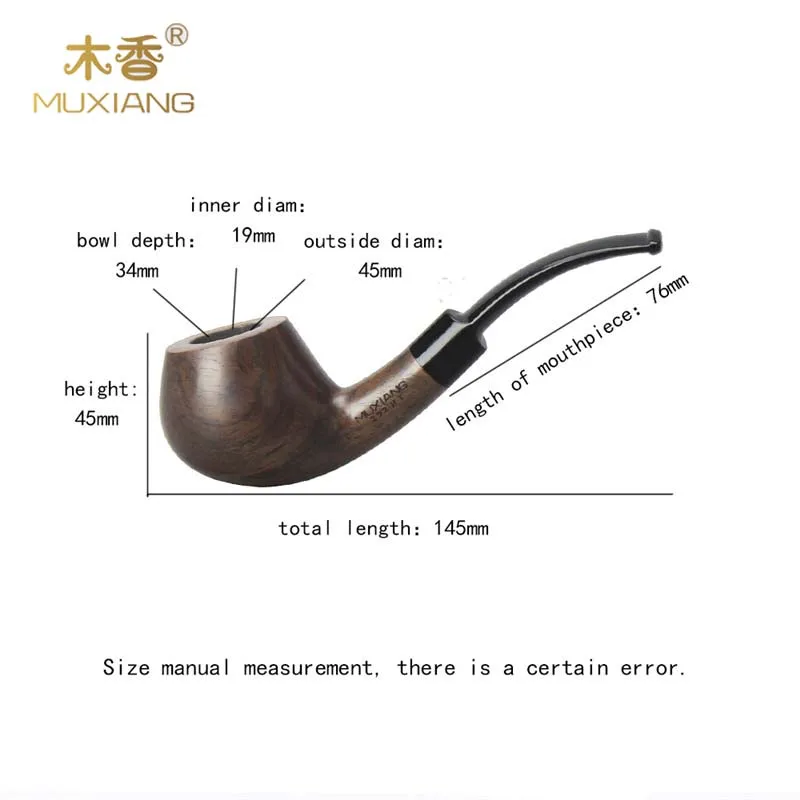 RU-Classical Ebony Wood Pipe Bent Acrylic Mouthpiece Wooden Pipe Smoke Fit for 9mm Filter with Portable Smoking Tools Kit ac0027