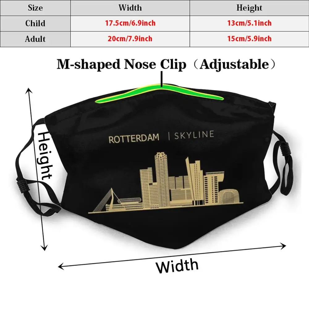 Rotterdam Skyline Cityscape Travel Print Washable Filter Anti Dust Mouth Mask Rotterdam Rotterdam Skyline Rotterdam Cityscape