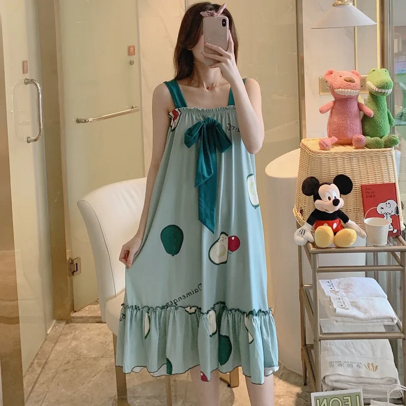 S-5XL Big Sizes Nightdress for Female Summer Big Bow Design Sleep Dress Sexy Woman Sling Night Dress Women Night Sleepwear