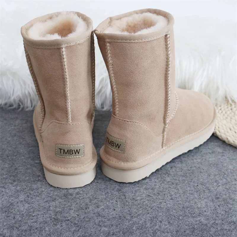 New Natural Fur Inside 2023 New Genuine Cowhide Leather Snow Boots Shoes Women Waterproof Boots Warm Winter Boots Women Shoes