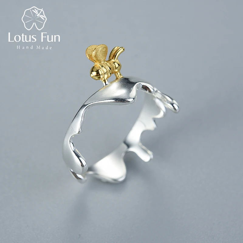 Lotus Fun Real 925 Sterling Silver Natural Original Handmade Designer Fine Jewelry Bee and Dripping Honey Rings for Women Bijoux