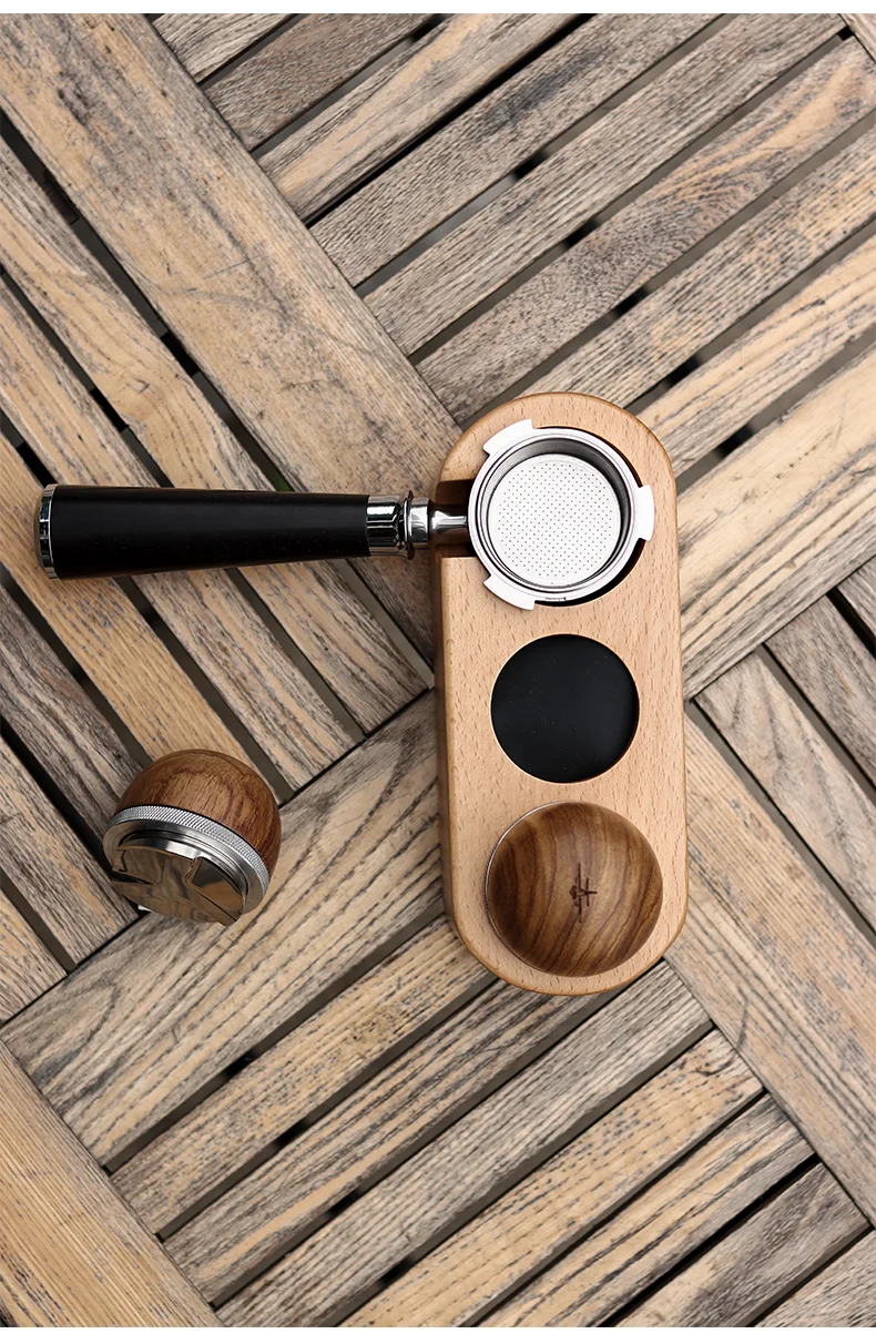 51mm/53mm/58mm Kaffee Filter Halter Tamper Stehen Buche Nussbaum Holz Espresso Distributor Matte Basis rack Für Barista Zubehör – Detail 36