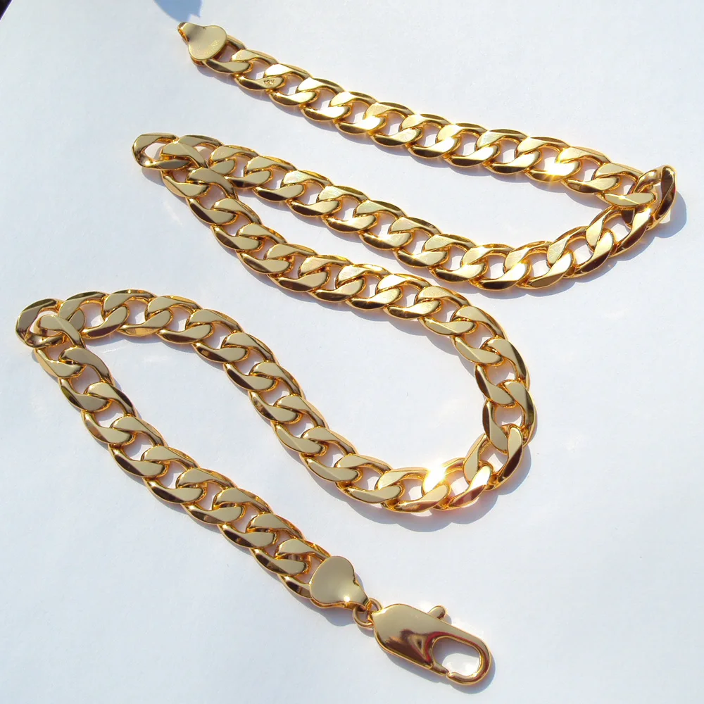 18 k Solid GoldGF AUTHENTIC FINISH 18 k stamped 10mm fine Curb Cuban Link Chain necklace Men's Made In Best 600mm