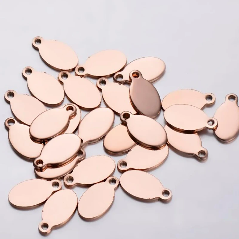 50 stücke Silber/Gold/Rose Gold-Ton Edelstahl Blank Oval Stanzen Tags ID Halskette Schmuck Tag für logos Nicht Schalten sie Farbe – Detail 6