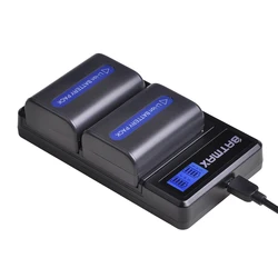 2Pcs NP-FM50 FM50 Battery + LCD Dual USB Charger for Sony NP-FM51 NP-FM30 NP-FM55H DCR-PC101 A100 Series DSLR-A100 Sony M Type