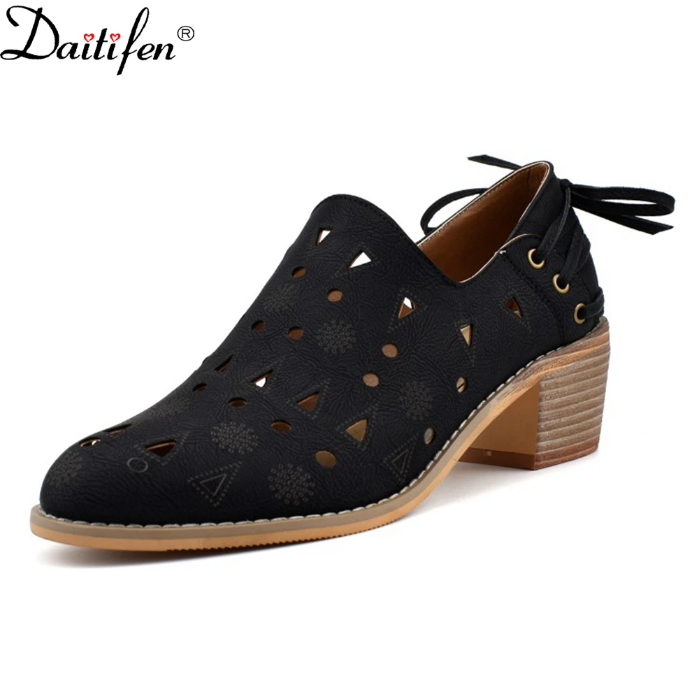 

Daitifen Hollow Spring Autumn Low Heels Women Pumps Concise Leisure Female Outdoor Shoes Classical Bitish Style Ladies Sandals