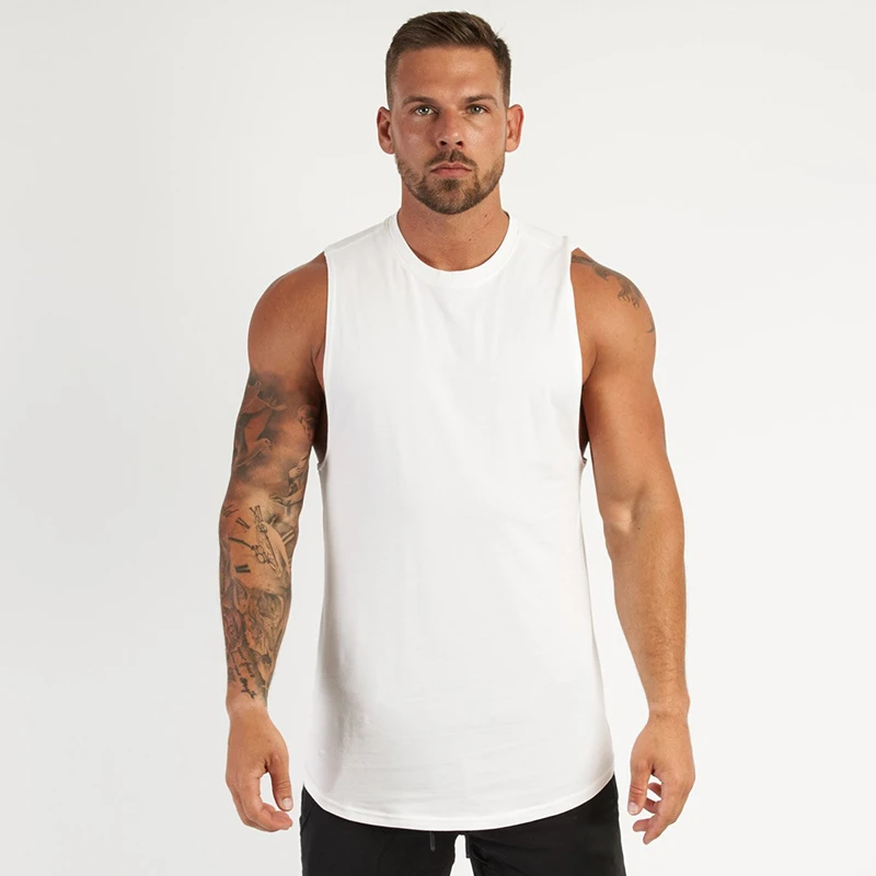 Running Vest Men Gym Tank Top Bodybuilding Fitness Men Cotton Workout Singlets O-Neck Sporting Muscle Sleeveless Shirt