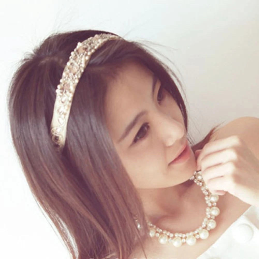 Women Hair Accessories Fashion Headband Sweet Lace Faux Pearls Hairband Vintage Lace Rhinestone Hair Band Korea Headdress Ladies