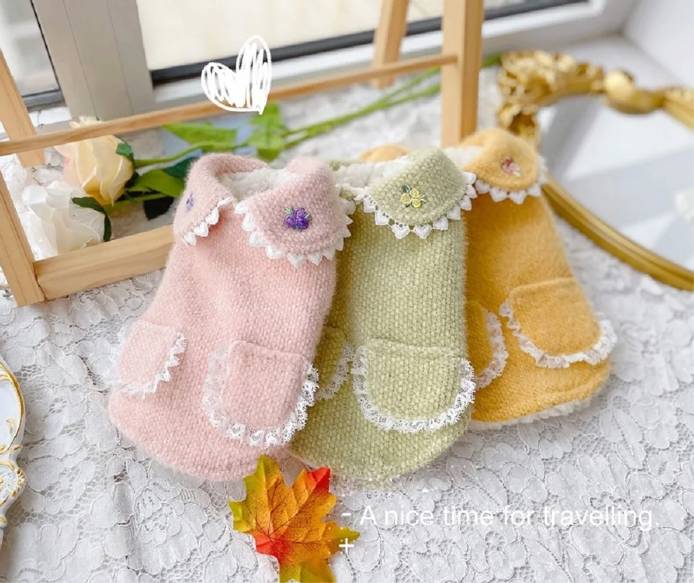 

Handmade Winter Dog Clothes Pet Supplies Sweater Coat Jumper Cute Col Claudine Thick Lining Polyester Sherpa Warm Outerwear