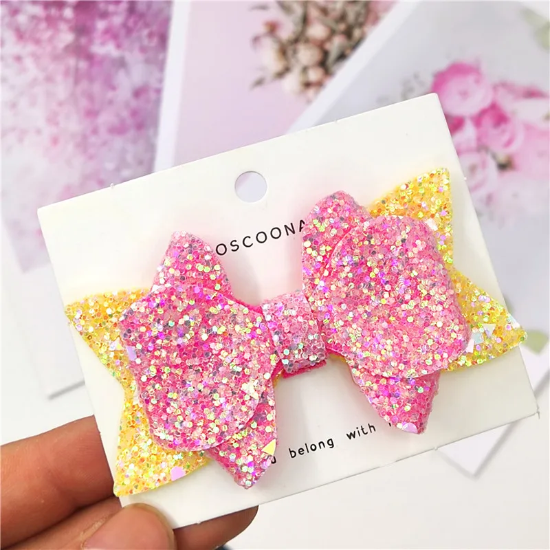 1PCS Lovely 7 Colors Glitter 3.2 Inch Bows Elastic Hair Bands Hairpins Clips Party Barrettes Hair Accessories For Baby Girls NEW