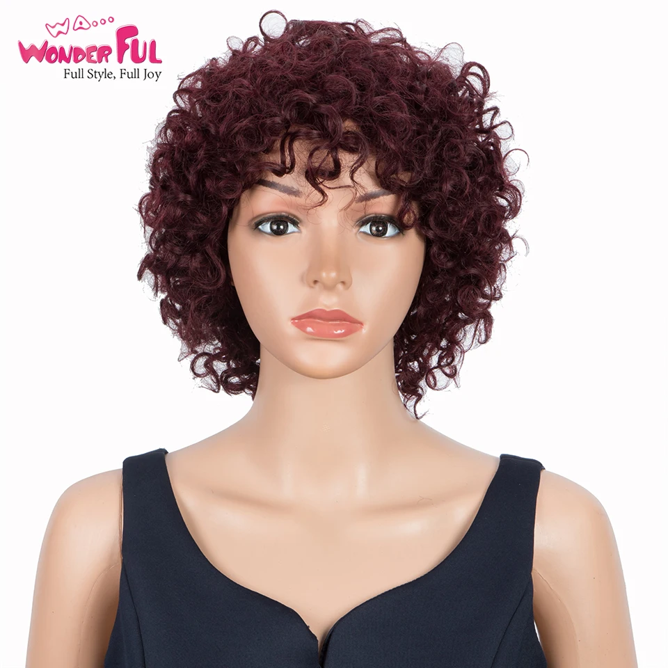 Wonderful Short Afro Kinky Curly Wig Human Hair Wig For Black Women 100% Remy Human Hair Short Wig Full Machine Made Wig Black