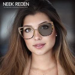 Cat Eye Photochromic Reading Glasses Women Metal Eyeglasses Frame Magnifier Eyewear with Diopter 0 +0.75 +1.25 +1.75 +2.0 +4.0