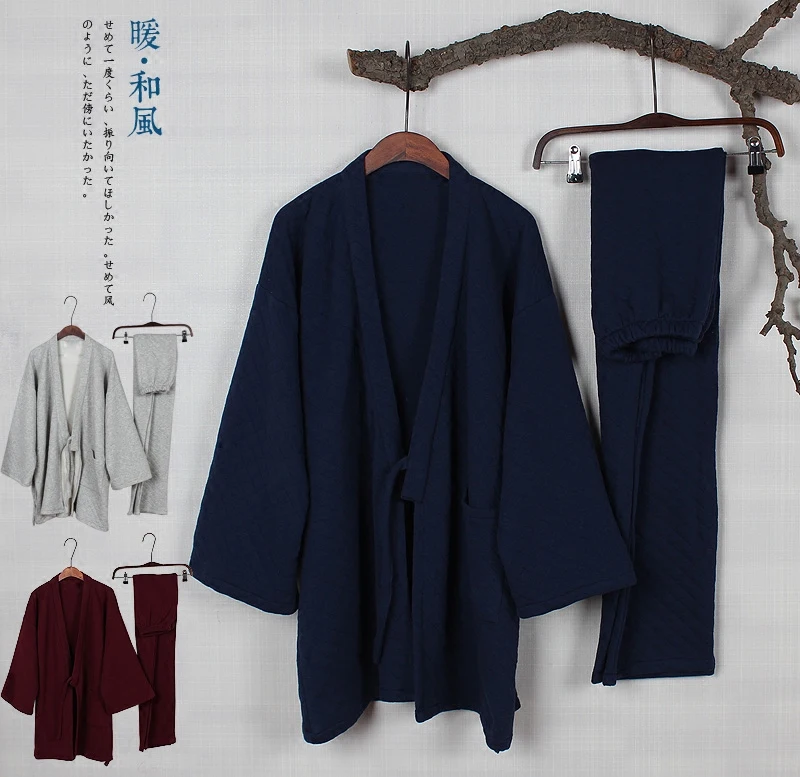 

Japanese Traditional Tether Style Pajamas Woman & Men's Sleep & Lounge Kimono Yukata Bathrobe Obi Outfits Nightgown Leisure Wear