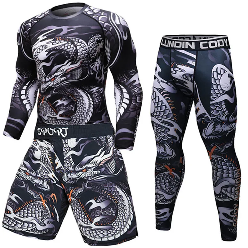 2021 New MMA Rashguard Jiu Jitsu Fitness Men Boxing Jerseys BJJ KickBoxing Set Muay Thai Shorts Gym T shirt Pants Sportsuit