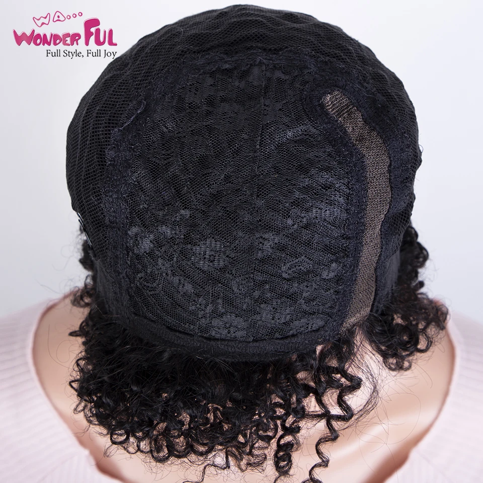 Indah Jerry Wig Keriting Wig Rambut Manusia untuk Wanita Wig Pendek Bagian Samping Renda Murah Penuh Mesin Dibuat Brasil Remy Rambut Hitam