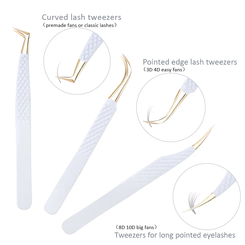 Stainless Steel Tweezers Set White-gold Bent and Straight Tweezer For Eyelash Extension Leather Case High Precision Makeup Tools