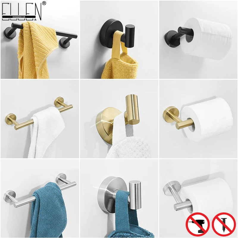 

ELLEN Bathroom Hardware Set Toilet Paper Holder Towel Holder Robe Hook Bathroom Accessories Black Brushed Nickel Gold EL9900