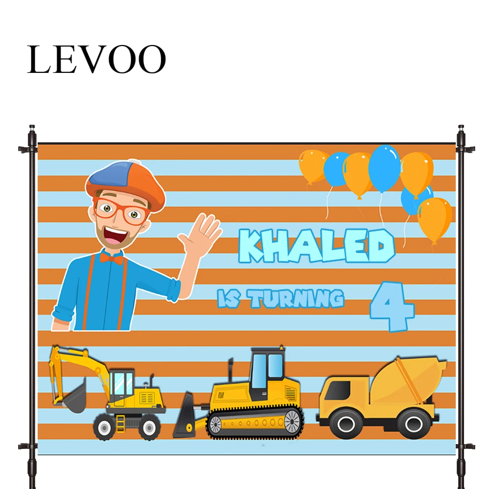 

LEVOO Photographic Background Mechanical Excavator Orange Stripe Birthday Backdrop Photo Shoot Photocall Photobooth Prop Custom