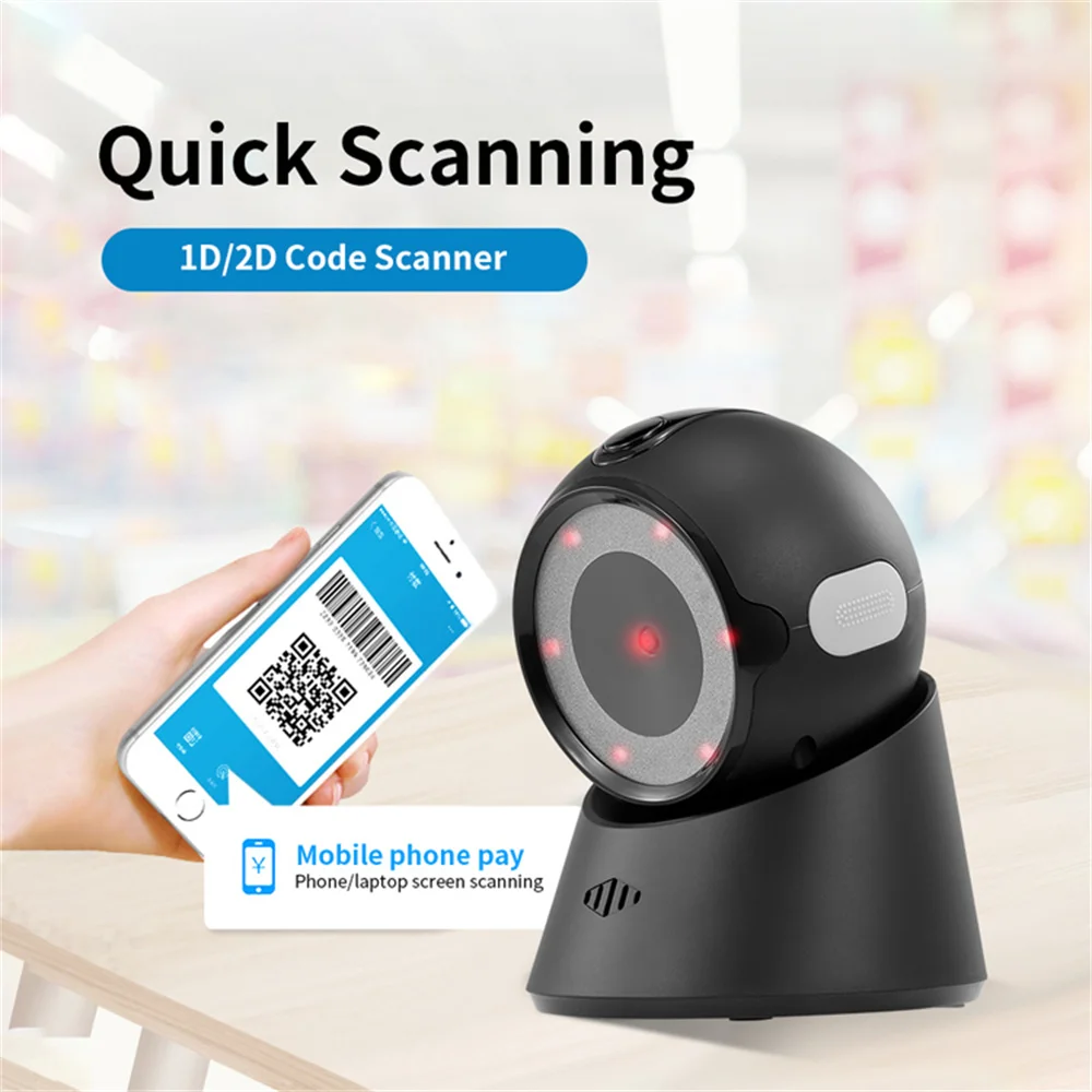 Barcode Scanner Platform 1D 2D QR Code Reader Desktop Scanning Hands-Free Wired USB Barcode Reader Scanning Barcode PDF417 Code