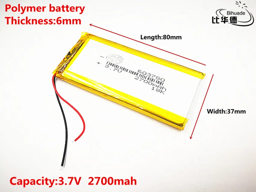 Liter energy battery Good Qulity 3.7V,2700mAH 603780 Polymer lithium ion / Li-ion battery for tablet pc BANK,GPS,mp3,mp4