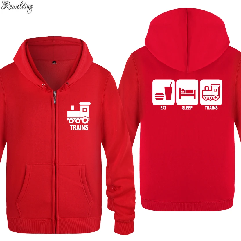 Eat Sleep Trains Funny Creative Hoodie Sweatshirts Men Fashion Mens Zipper Jackets Hooded Fleece Hoodies Cardigans Coat