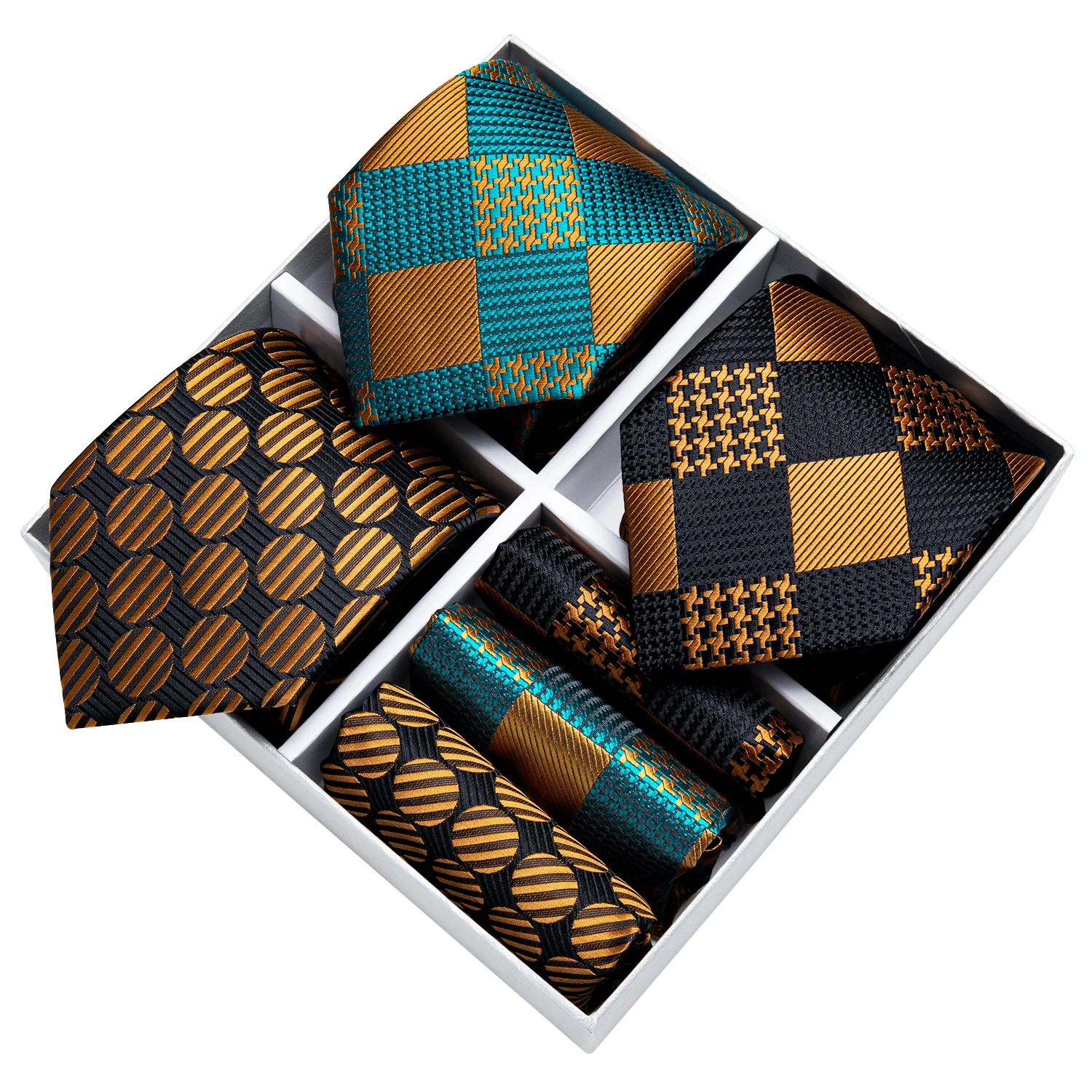 Gift Box Men's Tie Set Formal Wedding Business Tie 3 Pack Black Gold Green Men Necktie Hanky Cufflinks Set Gift For Men DiBanGu