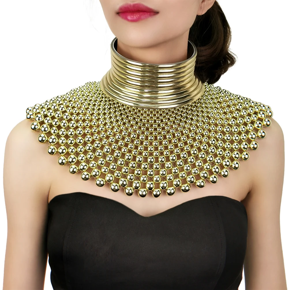 MANILAI Two-piece Set Statement Necklaces For Women Big Torques Collar Choker Beaded Necklace Steampunk Jewelry