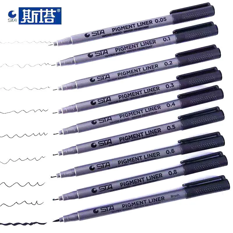 

10pcs/set STA waterproof needle pen sketch art marker black hook line pen 0.05/0.1/0.2/0.3/0.4/0.5/0.6/0.8mm/Br optional