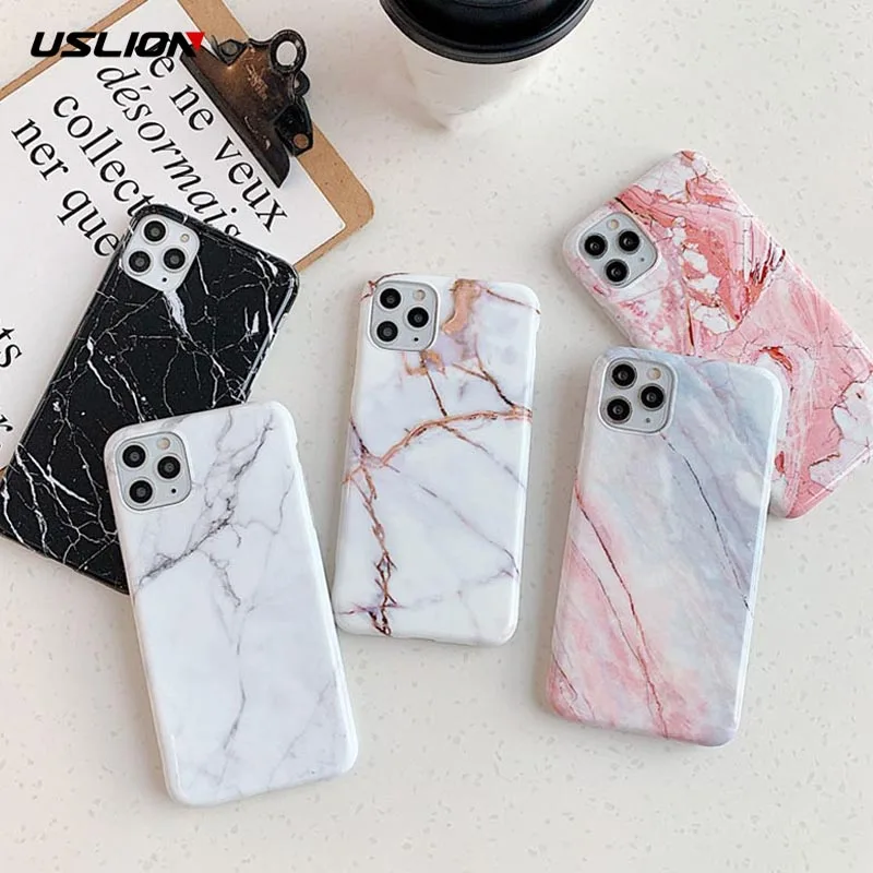 USLION Soft Silicone Glossy Marble Phone Cover For iPhone 15 14 12 11 13 Pro Max Mini X XR XS 7 8 Plus Stone Marble Texture Case