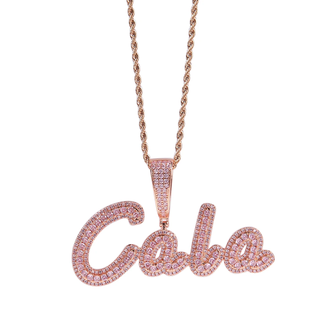 TBTK Custom Name Necklace Brush Script Bubble Letter Iced Out Two Tone CZ Name Plate Pendant Tennis Chain Hiphop Jewelry