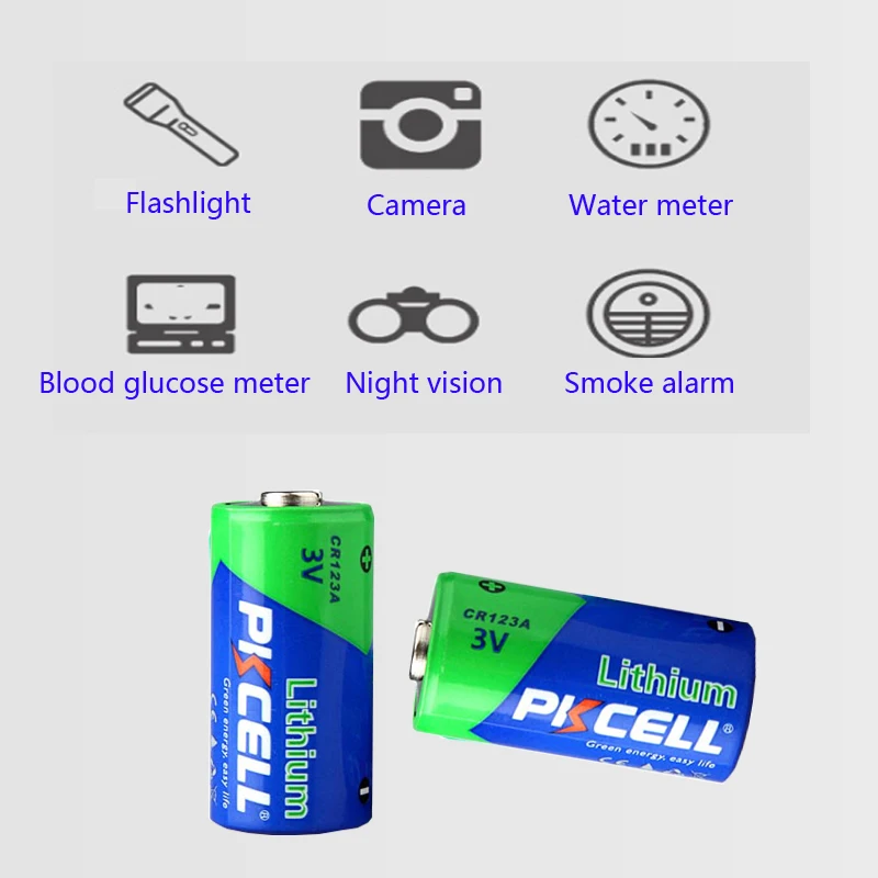 12Pcs PKCELL 3V Battery CR123A CR123 123A CR17345 KL23a VL123A DL123A 5018LC EL123AP Li-MnO2 Lithium batteries LED Flashlight