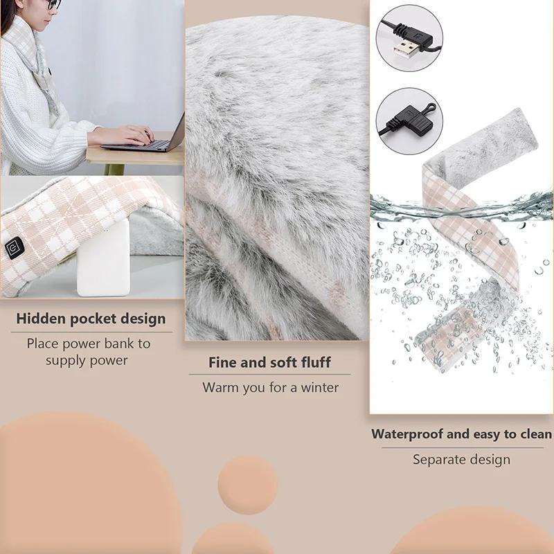 USB ไฟฟ้าความร้อนผ้าพันคอสำหรับผู้ชายผู้หญิงคอคออุ่น Quick อุ่นเครื่องทำความร้อนสำหรับในร่มกลางแจ้ง