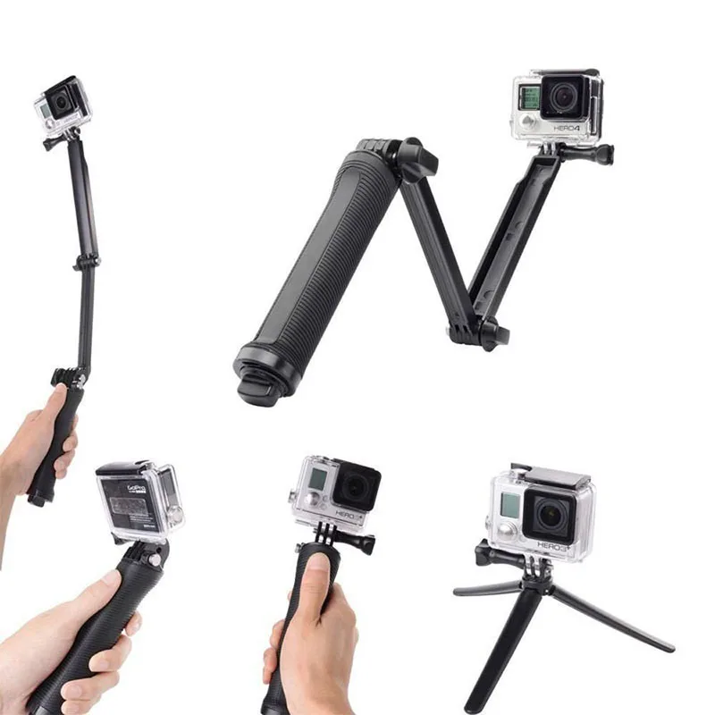 Foldable 3 Way Grip Waterproof Monopod Selfie Stick For Gopro Hero 12 11 10 9 8 7 5 6 4 3 2 SJCAM Yi 4K Camera Tripod Accessory