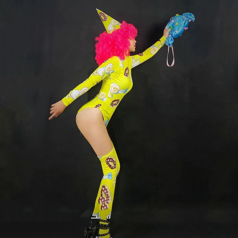 Female Gogo Dancer Stage Costumes Yellow Jumpsuit Ice Cream Candy Suit For Children'S Day Cheerleader Performance Suit DWY5836