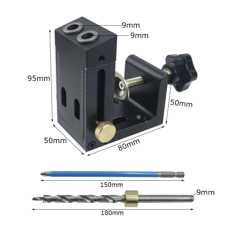 Juego de plantilla de agujero de bolsillo ajustable, guía de taladro de plantilla inclinada de 9mm, perforadora de agujero de ángulo de 15 grados,