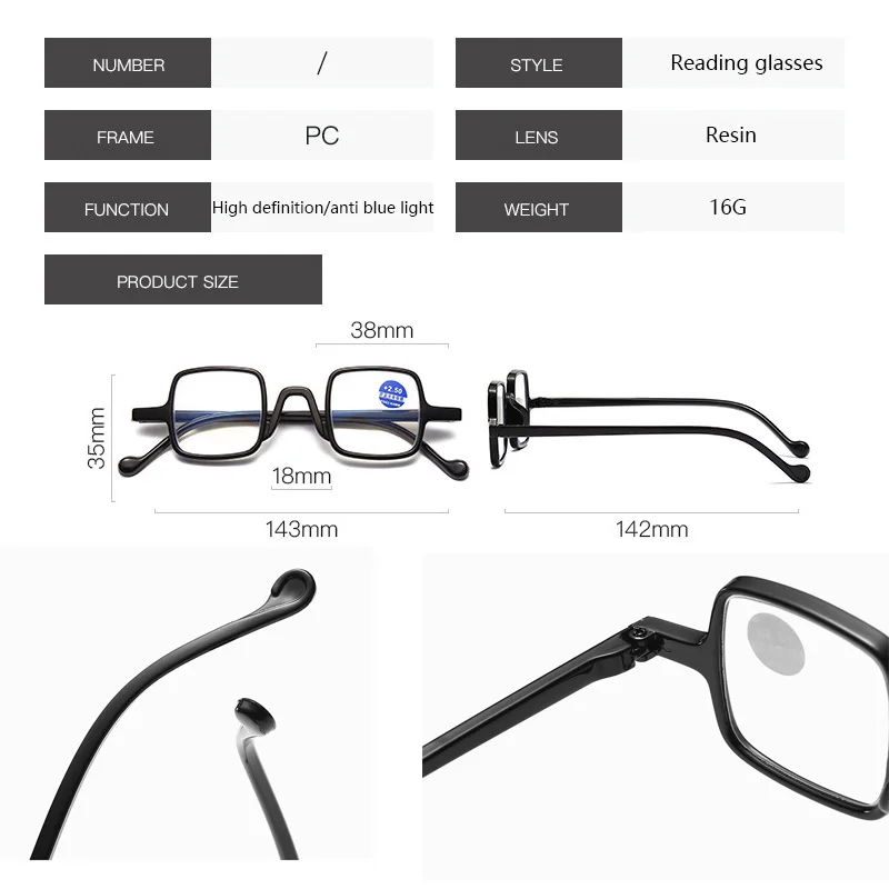 Square Rectangle Frame Reading Glasses Anti Blue Light Resin Sheet Bean Flower Black Frame Presbyopic Eyewear +1.0 +1.5 +4.0